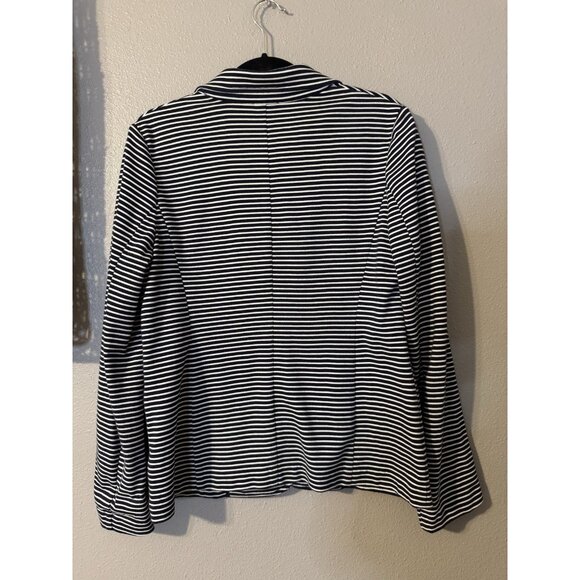 Talbots Suit Jacket Blazer L Large Navy Blue Ivory Stripe Unlined Cotton Blend - Picture 7 of 11